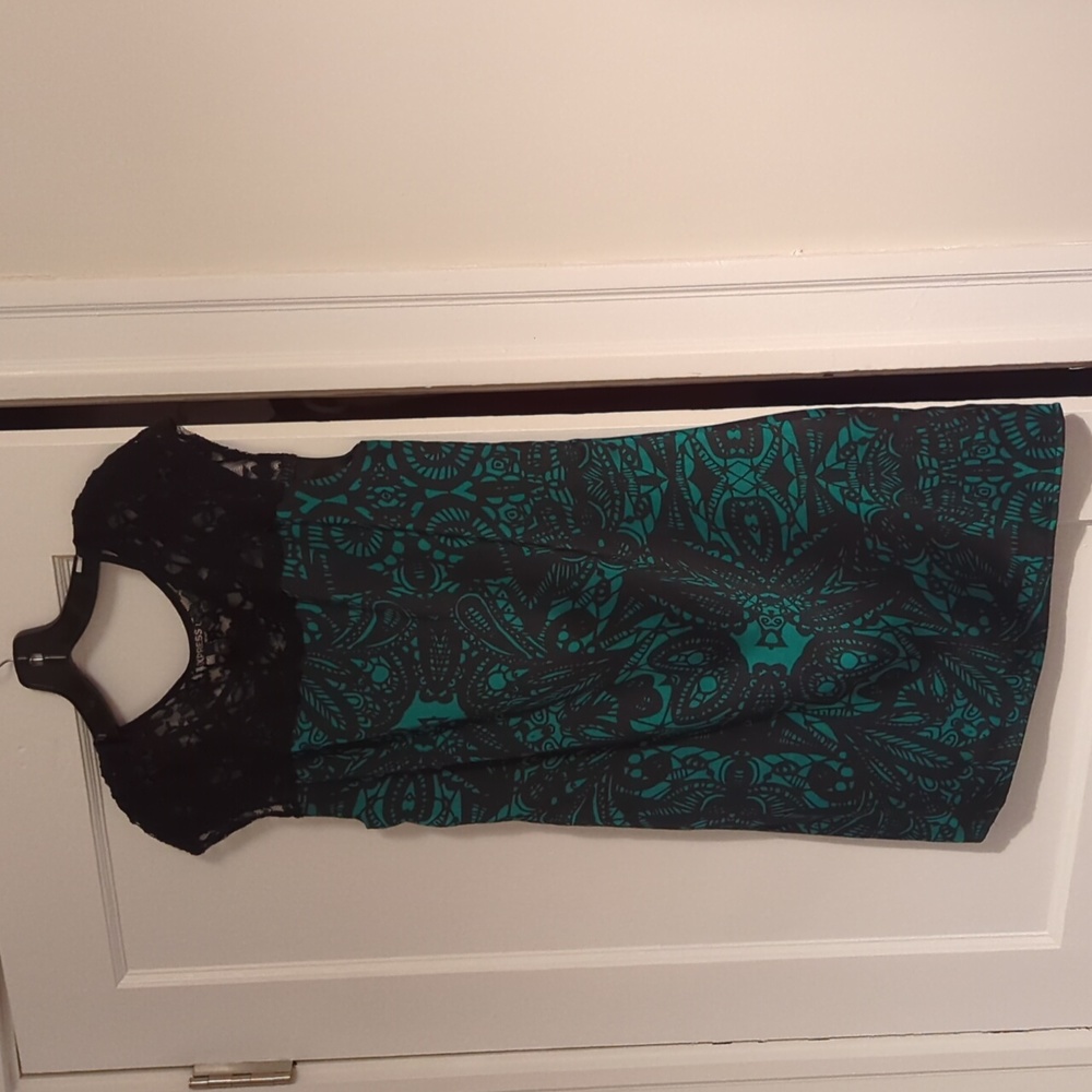 Express Satin Printed Dress with Lace Detail